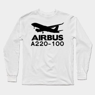 Airbus A220-100 Silhouette Print (Black) Long Sleeve T-Shirt